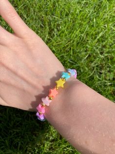 Handmade beaded bracelet  Strechy to can be adjusted to size  Made from clay beads  Comes with freebies! 😜 Thank you for your purchase 💗 Pulseras Aesthetic, Rave Accessories, Bead Charms Diy, Clay Bracelet, Diy Bracelet Designs, Star Bracelet, Bracelets Handmade Beaded, Gold Star, Jewelry Inspo