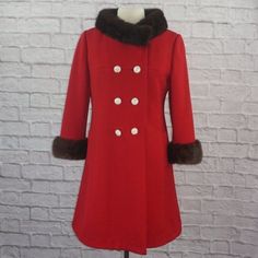 Vintage 1960s 60s Holly Gab Ilgwu International Ladies’ Garment Workers’ Union Red Wool Mink Collar Cuff Double Breasted 100% Pure Wool Coat No Size Tag Please Check Measurements Pit To Pit: 20.5" Length 38" Smoke Free Collar Is Sewed On No Stains No Rips Or Tears Vintage Red Outerwear With Stand Collar, Retro Winter Outerwear With Button Cuffs, Vintage Winter Outerwear With Button Cuffs, Retro Fitted Outerwear With Covered Buttons, Retro Formal Winter Outerwear, Red Winter Outerwear With Button Cuffs, Red Pea Coat, Workers Union, Garment Workers