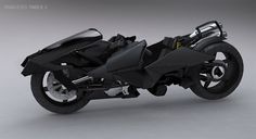 a black motorcycle is shown on a gray background