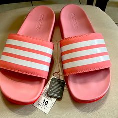 Adidas B43528 Women Swim Slippers Adilette Comfort * Size: 255/Us 10 Color: Pink/White Outer Material: Synthetic Leather Lining: Polyester 100%, Eva Condition : Brand New Adidas Slides With Cushioned Footbed For Spring, Adidas Casual Slides For Spring, Casual Adidas Flip Flops For Spring, Adidas Slides For Spring, Adidas Slip-on Slides For Spring, White Flip Flops With Branded Insole For Spring, Sporty Synthetic Flip Flops For Spring, Adidas White Flip Flops For Beach, Adidas White Flip Flops For The Beach