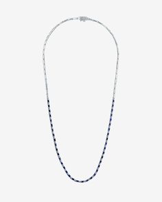 Suzanne Kalan Linear Half Dark Blue Sapphire Tennis Necklace in 18k white gold Modern Blue Diamond Necklace, Modern Sapphire Necklace For Formal Occasions, Sapphire Baguette Cut Necklace For Formal Occasions, Elegant Blue Necklace With Box Chain, Elegant Blue Tennis Necklace As Gift, Luxury Sapphire Necklace With Baguette Cut, Formal Sapphire Baguette Cut Necklace, Elegant Blue Jewelry With Box Chain, Elegant Blue Box Chain Jewelry