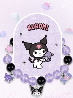 an image of a necklace with beads and charms on the front, featuring a cartoon character holding