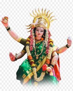 the statue of hindu god in green and gold attire, hd png image with transparent background