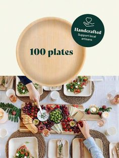 a table topped with lots of plates covered in different types of food and surrounded by hands