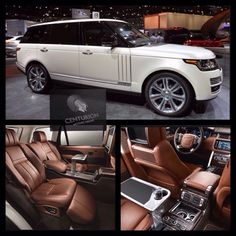 the interior and exterior of a white range rover