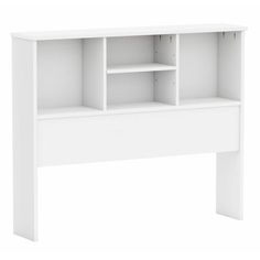 a white bookcase with shelves on the top