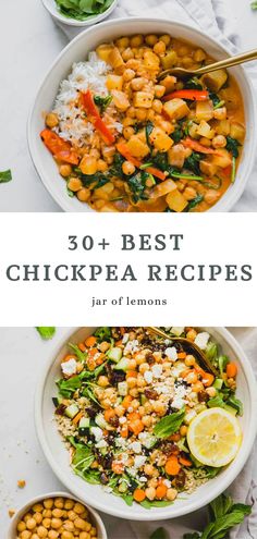 two bowls filled with chickpea and spinach salad next to the words, 30 best