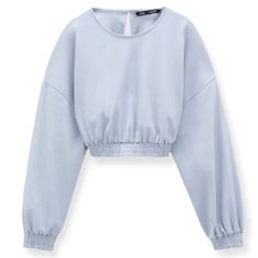 Zara Neoprene Effect Sweatshirt Blue Long Sleeve Elastic Hem Crop Top Keyhole Back Size-Women’s Us S Measurements (Approx.) Length-15.5" Shoulder-Shoulder-24.5" Pit-Pit-20" Sleeve-19.5" -77% Nylon, 33% Elastane -Condition -Nwt Ts-2164 - Date Night, Business Casual, Party, Club Wear, Feminine, Trendy, Oversized, Athleisure, Workout Trendy Light Blue Sweatshirt For Spring, Light Blue Long Sleeve Sweatshirt For Spring, Casual Blue Crop Top For Fall, Relaxed Fit Blue Crop Top For Spring, Blue Relaxed Fit Crop Top For Spring, Light Blue Sweatshirt For Spring Loungewear, Casual Blue Crop Top For Loungewear, Light Blue Stretch Long Sleeve Tops, Blue Solid Color Crop Top For Spring