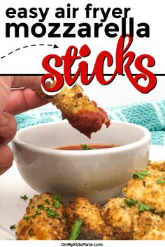 easy air fryer mozzarella sticks in a white bowl