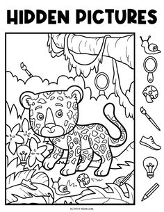 a coloring page with an image of a cheetah and the words hidden pictures