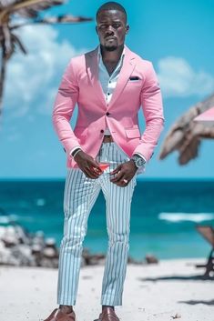 👉 Break Free from the Ordinary: Click the Link to Find Items and Other Outfits that Redefine Cool 👈  ///// Summer wedding guest outfit: pink blazer, striped pants, and white shirt. Perfect beach fashion choice. Summer Wedding Guest Outfit, Summer Wedding Guest, Summer Wedding Guests