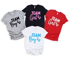 "Team Girl Shirt,Gender Reveal Shirt,Pregnancy Announcement Shirt,Baby Shower T-Shirt,Team Boy Shirt,Team Girl And Boy Tees,Pink or Blue Tees * High quality and super soft, comfortable shirt. Made with top-of-the-line vinyl and pressed with a professional grade heat press. * Please check all color and size charts before place the order. Since all shirts are custom made based on your selection, I don't accept return or exchange unless there is an issue with your order. *We're working with different shirt brands based on the color/size availability. All shirts we use are soft style, not heavy cotton. Solid colors are all cotton and heather colors are cotton/poly blend. (there may be exceptions) *Our Sweatshirt 70% SoftLume combed and ring-spun cotton, 30% polyester fleece- with 100% SoftLume Blue Tees, Gender Reveal Shirts, Pregnancy Announcement Shirt, Girl And Boy, Boy Shirt, Pink Or Blue, Girl Shirt, Blue Tee, Boy Tees