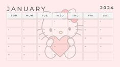 a calendar with hello kitty on it for the month of january, and an image of a