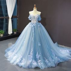 ad eBay - Find many great new & used options and get the best deals for Quinceanera Dresses with 3D Flowers Off Shoulder Sweet 15 16 Birthday Ball Gowns at the best online prices at eBay! Free shipping for many products! Blue Sweet 16, Blue Ball Gown, Dresses Off Shoulder, Quinceanera Dresses Blue, Tulle Balls, Detachable Skirt, Blue Ball Gowns, 파티 드레스, Sequin Dresses