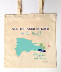 a tote bag with the words all you need is love and the beach on it