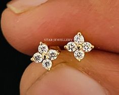 Buy 4 Round Diamond Cluster Earrings in Solid 14k Gold, Clover Leaf Bridal Earring for Lobe Tragus Cartilage Helix Flat Piercing Online in India - Etsy 14k Gold Flower Shaped Diamond Earrings For Wedding, 14k Gold Flower-shaped Diamond Earrings For Wedding, Wedding 14k Gold Diamond Earrings, Flower Shape, Wedding Hypoallergenic 14k Gold Diamond Earrings, Pearl Earrings Designs, Flat Piercing, Bridal Earring, Indian Bangles, Diamond Cluster Earrings