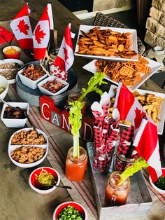 a table full of food with canadian flags on it