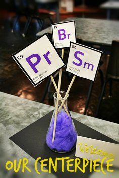 a purple vase with some signs on it