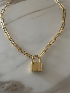 This Gold Vermeil Love Lock Chain is non tarnish and made in 18”. Oerfect statement piece! Lock Chain, Lock Jewelry, Love Lock, Lock And Key, 2024 Vision, Character Creation, Link Chain, Gold Vermeil, Gold Chains