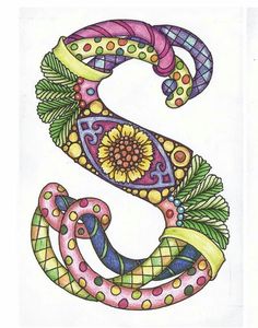 the letter s is decorated with colorful patterns and flowers, as well as an ornamental design