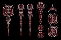 an image of different types of tattoo designs on a black background, including the design