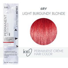 ion Color Brilliance Permanent Creme Hair Color utilizes pure ionic micro pigments for deeper, more intense color. Ion 6RV Light Burgundy Blonde Permanent Creme Hair Color | Red | 2.05 oz. | Sally Beauty Boxed Hair Color, Hair Color Red, Ion Color Brilliance, Light Burgundy, Color Rubio, Color Conditioner, Hair Color Burgundy, Hair Color Chart, Bright Hair Colors