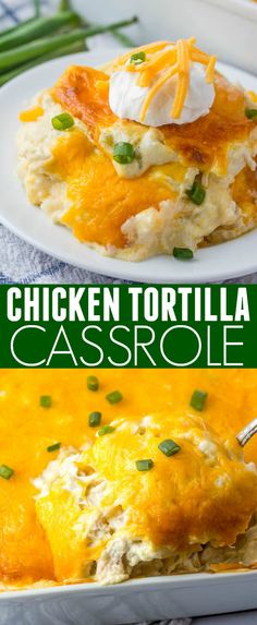 chicken tortilla casserole with cheese and green onions