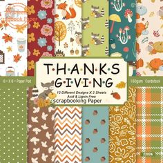 a collection of thanksgiving digital papers with the words, thanks giving on them and an image of