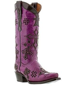 Premium Quality Cowboy Boots for Women Purple Distressed Leather Black Inlay Cross Snip Toe, Women's Shoes Purple Cowboy Boots, Cowboy Boots For Women, Purple Cross, Vintage Cowgirl, Genuine Leather Boots, Western Boots Women, Leather Cowboy Boots, Cowboy Boots Women, Cowboy Cowgirl