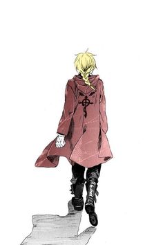 a drawing of a person walking down the street with a coat over their shoulders and boots on