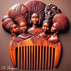 an orange comb with african women on it