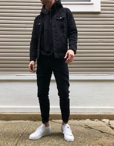 Mens Black Jeans Outfit, Jean Jacket Outfits Men, Black Denim Jacket Outfit, Mens Fall Outfits, Black Outfit Men, Jean Jacket Outfits, Black Jeans Men, Street Style Outfits Men