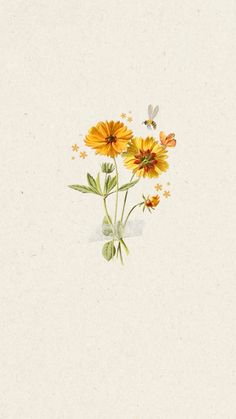 an illustration of yellow flowers and butterflies on a white background