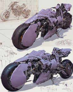 an artistic rendering of a purple motorcycle