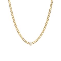 14k gold medium hollow curb chain necklace with single floating diamond SPECIFICS • 14k medium hollow curb chain is 16", chain is approx. 4.5mm wide• white diamond .20 ctw• available in yellow gold only Jewelry Wardrobe, Zoe Chicco, Curb Chain Necklace, Layer Style, Ring Size Guide, Curb Chain, Bracelet Sizes, White Diamond, Jewelry Care