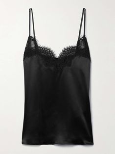 Shop CO Corded lace-trimmed silk-satin camisole, Explore the latest CO women's collection today on NET A PORTER Black Lace Cami Top, Black Satin Top, Vintage Cami, Black Lace Cami, Silky Shirt, Black Cami Top, Satin Camisole, Black Camisole, Silk Cami