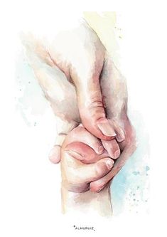 two hands holding each other in watercolor