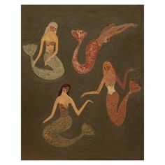 three mermaids are depicted in this painting