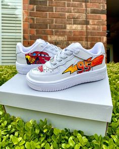 Unfortunately i don’t offer custom shoes as a service any longer but i had to show off these cuties cus we’re a cars fan on this corner of the internet 😆♥️ ALL COMMISSIONS OPEN www.advbellearts.com __________ #customshoes #customairforceones #cars #advbelleshoes Custom Sneakers Bandana, Buzz Lightyear Custom Shoes, Custom Red Sneakers With Custom Artwork, Disney Cars Custom Shoes, Cartoon Custom Air Force 1, 95 Nike, Air Force Ones, Car Cartoon, Commissions Open