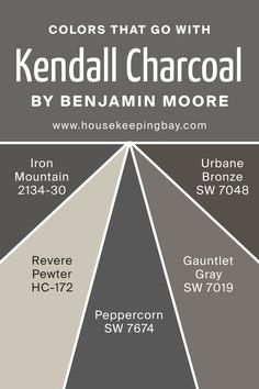 Colors That Go With Kendall Charcoal HC-166 by Benjamin Moore Charcoal Grey Bedrooms, Charcoal House, Charcoal Grey Paint