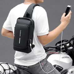 Men Anti Theft Chest Bag Shoulder Bags USB Charging Crossbody Package School Short Trip Messengers Motorcycle Bag, Sling Pack, Anti Theft Backpack, Smart Lock, Liberia, Messenger Bag Men, Libya, Persona 5, Anti Theft