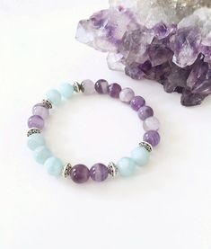 Amethyst Bracelet Aquamarine Bracelet Aquamarine And | Etsy Amethyst Crystal Bracelet, Healing Gemstones, Zodiac Stones, Aquamarine Bracelet, Bracelet Gemstone, Amethyst Bracelet, Aquamarine Gemstone, Unique Gemstones, Crystal Bracelet