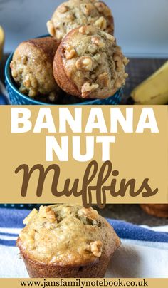 banana nut muffins with text overlay