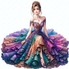 Artistic Multicolor Party Dress, Beautiful Anime Woman, Night To Shine, Dress Clipart, Elegant Evening Gown, Young Adult Book, Summer Rompers, Fantasy Wallpaper, Fashion Sketching