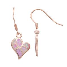 Add a lovely touch to your look when you don these captivating lab-created pink opal heart earrings.EARRING DETAILSLength: 1.14 in. Backings: fishhookMetal: sterling silverPlating: 14k goldPackaging: boxedSTONE DETAILSStone type: lab-created pink opalTotal weight: 2 1/2 ct.Setting: inlayGemstones may have been treated to enhance their appearance. Special care may be required.  Size: One Size. Gender: female. Age Group: adult. Material: Gold Over Sterling. Rose Gold Pink Opal Jewelry Gift, Nickel-free Pink Heart Cut Jewelry, Rose Gold Ear Wire Jewelry For Valentine's Day, Pink Double Heart Jewelry With Matching Earrings, Pink Gold Heart Earrings For Gift, Pink Double Heart Pierced Jewelry, Pink Opal Jewelry For Gift, Heart Drop Earrings, Pink Tone