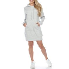 White Mark Women's Hoodie Sweatshirt Dress epitomizes comfort and style. This dress is made in a fashionable elongated sweater design, featuring a large front pocket and a drawstring hood. This dress is fabricated with a light-weight stretch fabric, making it perfect for at home lounging. White Mark Women's Hoodie Sweatshirt Dress looks great with leggings and can be styled with sneakers for an athletic look. Color: Gray.  Gender: female.  Age Group: adult. Mark Hoodie, Sweatshirt Dress Outfit, Dress With Hood, Hoodie Sweatshirt Dress, Hooded Sweatshirt Dress, Women's Hoodie, Athletic Dress, Athletic Looks, Chic Casual