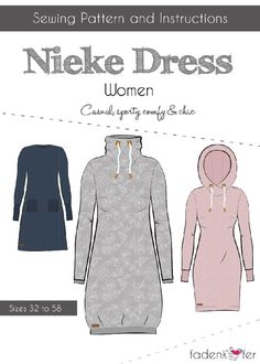 a women's dress sewing pattern with hoodie and sleeves