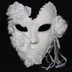 Venetian Masquerade Full Face White Lace Women Flower Mask Costume Mardi Gras Masquerade Masks With Handle, Masquerade Ball Masks White, Luxury Fantasy Masks For Costume Party, Luxury Fantasy Masks And Prosthetics For Carnival, Full Face Party Mask, Luxury Fantasy Masks For Fantasy Events, Venitian Mask Carnival, White Mask Ball, Paint Masquerade Mask