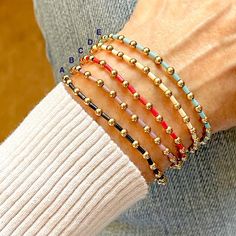 Colorful Beaded Bracelets | Large Multicolor Beads | Gold/Silver Beads – Strands and Bands by Fran Tube Bead Bracelet, Bands Bracelets, Bracelets With Meaning, Stacking Bracelets, Beaded Cuff Bracelet, Beaded Wrap Bracelets, Group Pictures, Crystal Beads Bracelet, Beaded Cuff