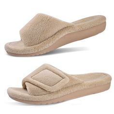 PRICES MAY VARY. 【ARCH SUPPORT SLIPPERS FOR WOMEN】:Fuzzy adjustable open toe design with ultimate soft micro-terry coral fleece upper could give your sensitive feet a customized comfort,keep feet breathable and cozy especially in summer.Hook-and-loop velcro closure make the orthotic slippers suitable for different foot types,no matter you have narrow or wide feet, or a high instep. Women's Fuzzy Slide Slippers with Arch Support!
 The furry orthotic sandal slippers with arch support and nonslip l Support Slippers, Slippers For Ladies, Color House, Slippers With Arch Support, Sandal Slippers, Fuzzy Slides, Slide Slippers, Women Slippers, Girly Shoes